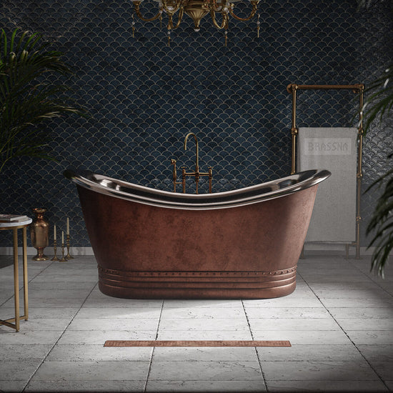 Baignoire îlot en cuivre - Extérieur noir mat, intérieur cuivre