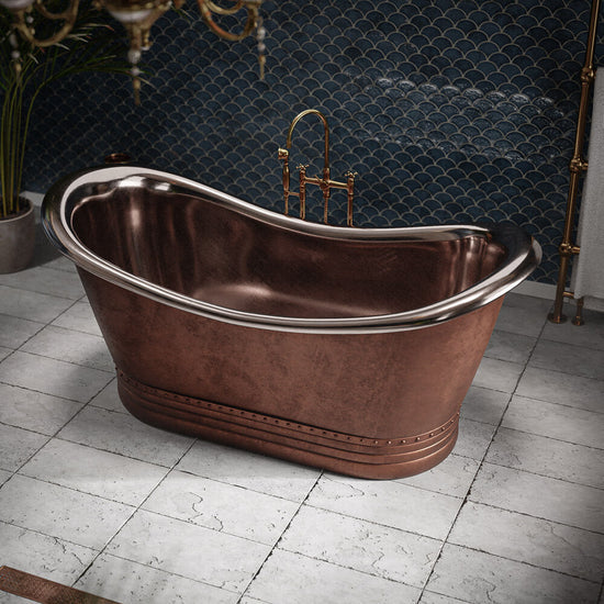 Baignoire îlot en cuivre - Extérieur noir mat, intérieur cuivre