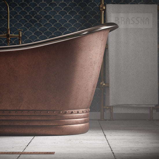 Baignoire îlot en cuivre - Extérieur noir mat, intérieur cuivre