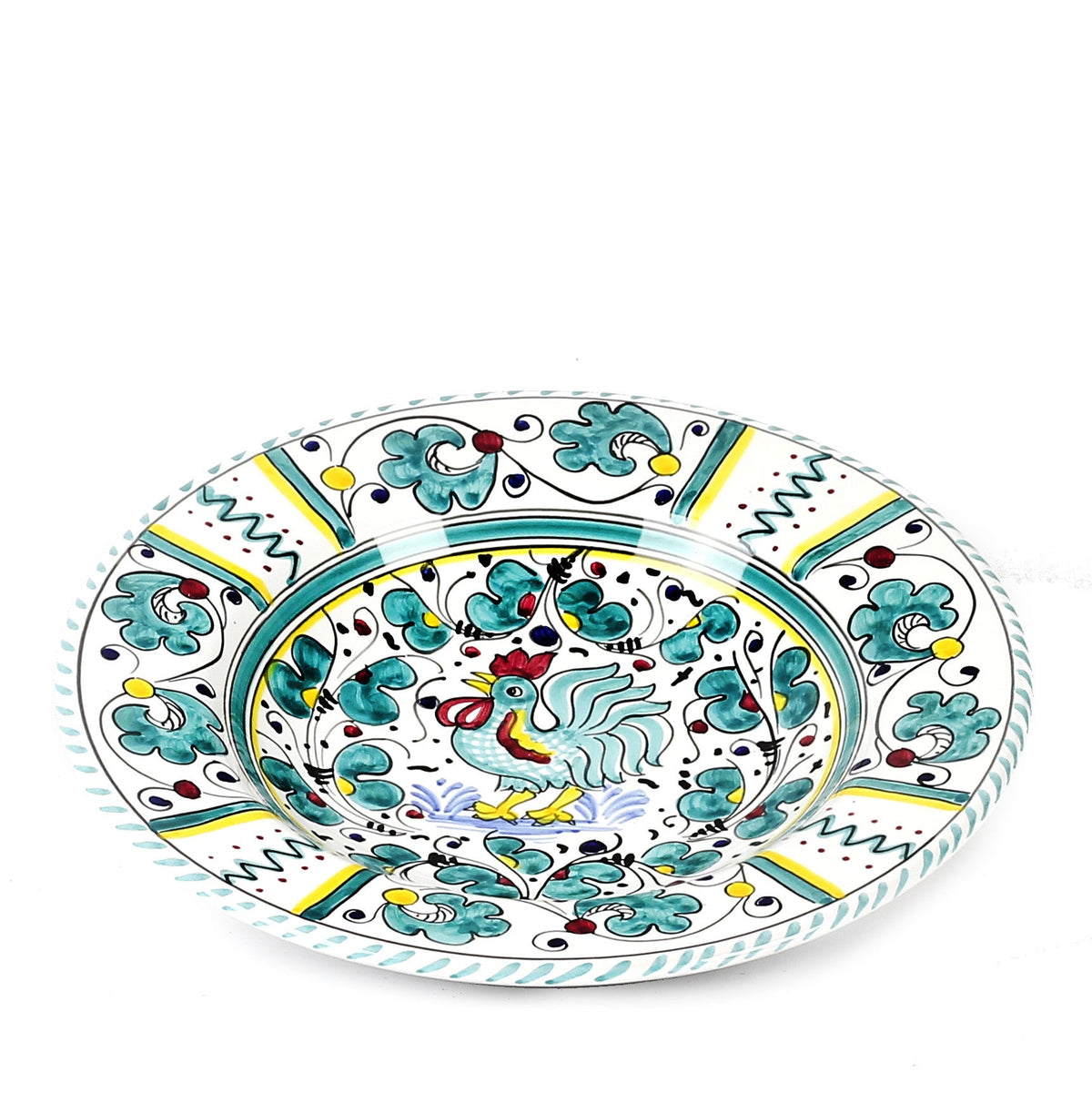 ORVIETO GREEN ROOSTER: Pasta/Soup Rimmed Bowl Plate