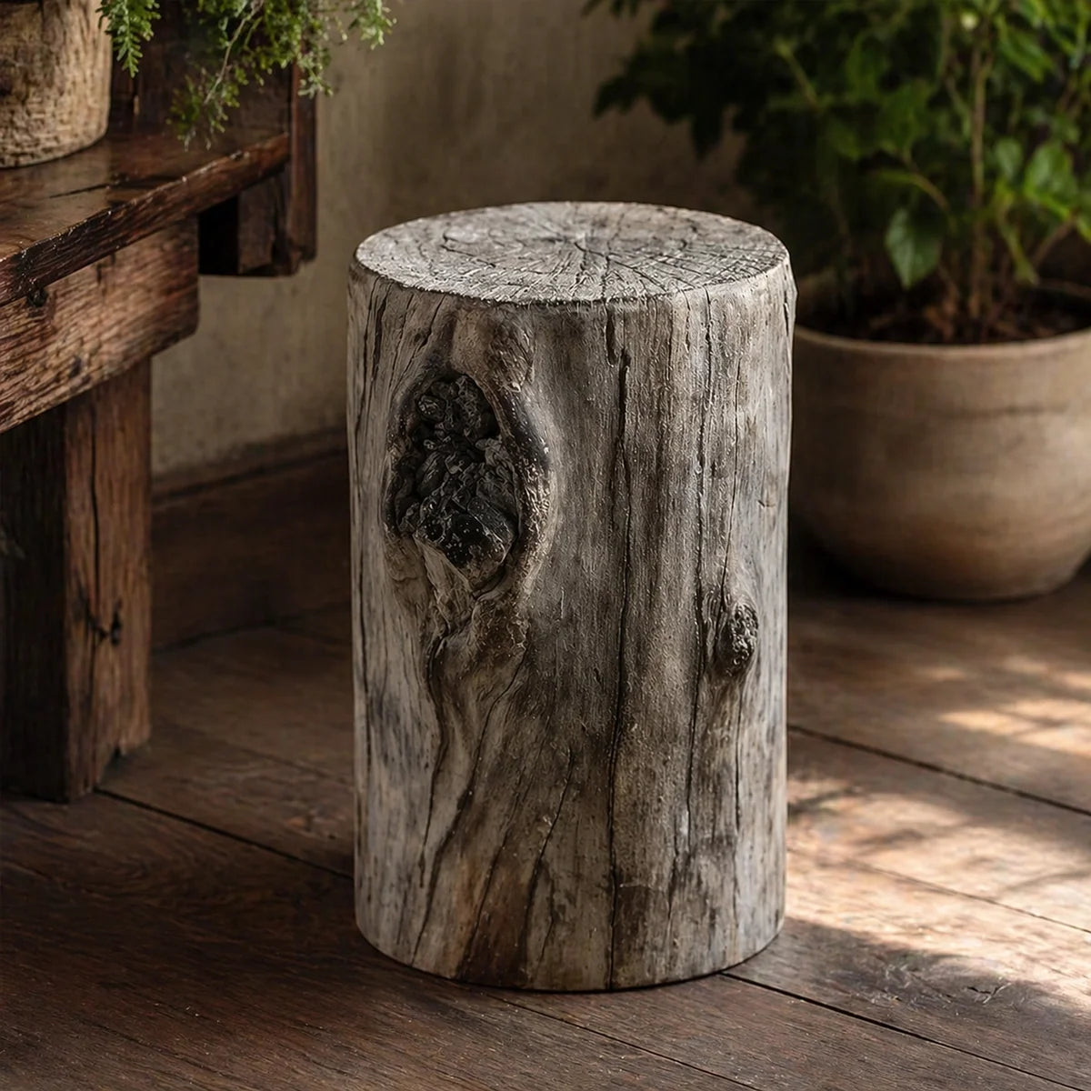 Distressed Cement Log Display Riser