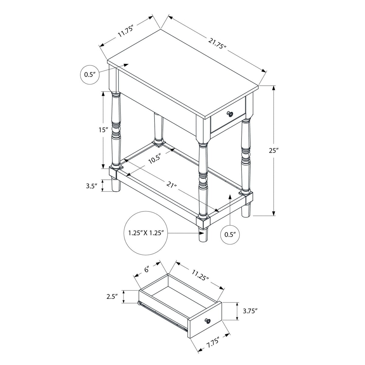Table d'appoint, 2 niveaux, tiroir de rangement, design traditionnel élégant