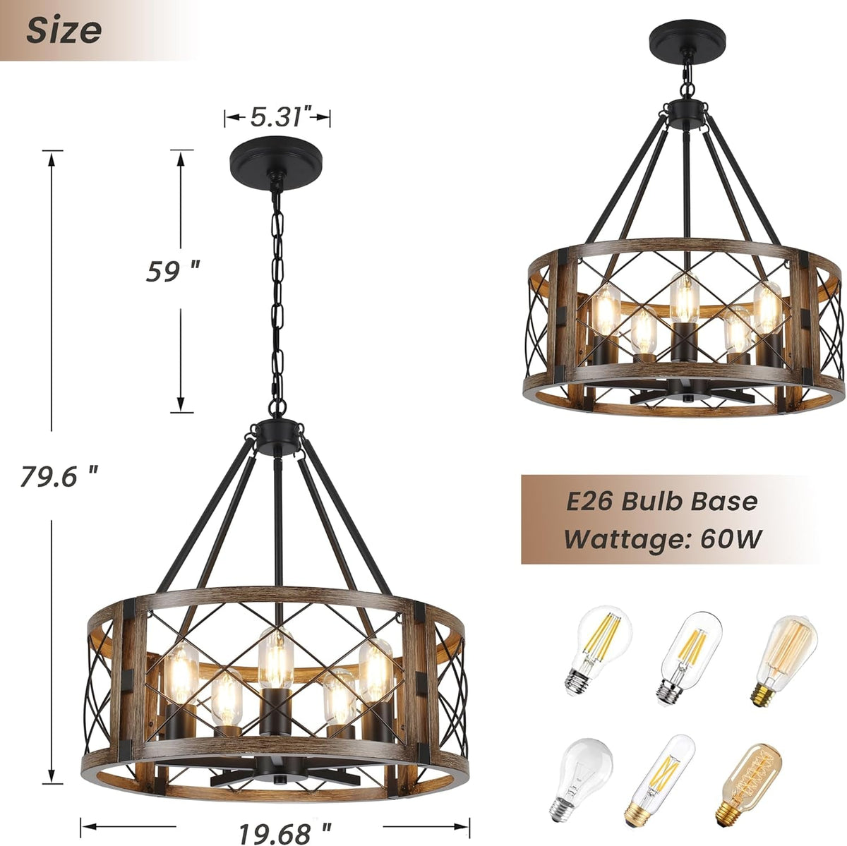 Lustre rond style ferme