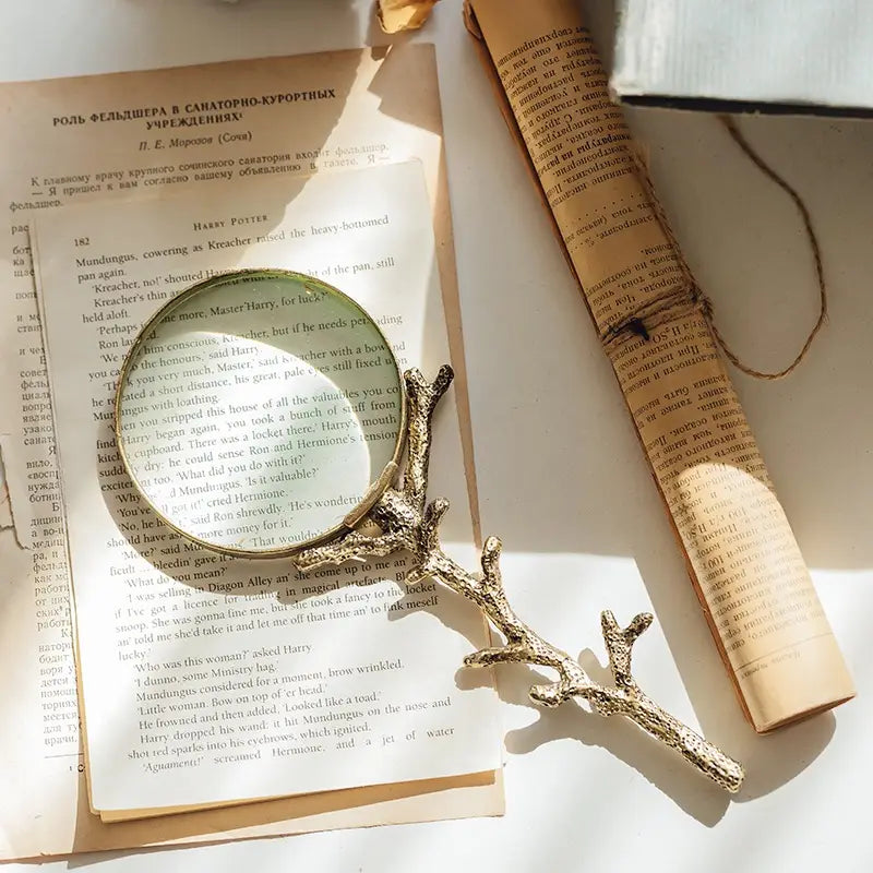 Antique Style Gold Branch Handle Magnifying Glass