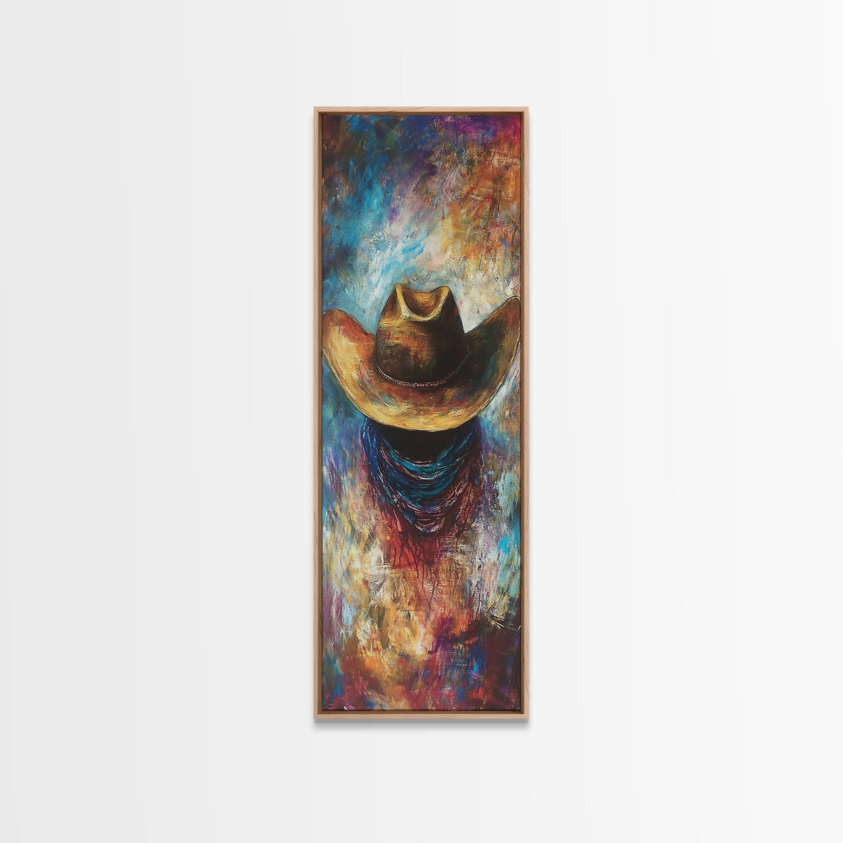 Impression sur toile de chapeau western texturé, décoration murale rustique, art de ferme, art mural sud-ouest, art d'ambiance, art extra large, décoration western audacieuse