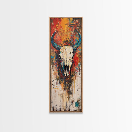 Bold Skull Art Framed Canvas Print, Southwest Wall Art, Rustic Decor, Moody Art, Halloween Art, Boho Art, Vintage Horse Art, Western Style