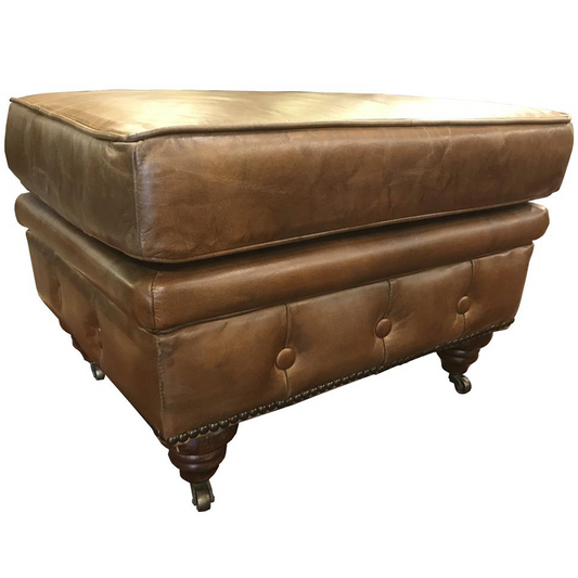 Ottomane en cuir Chesterfield - Brun clair