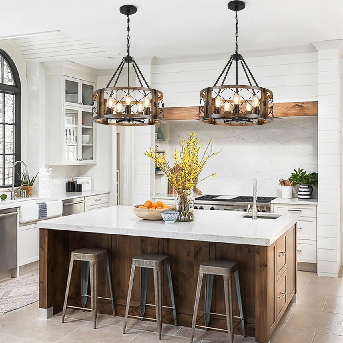 Lustre rond style ferme