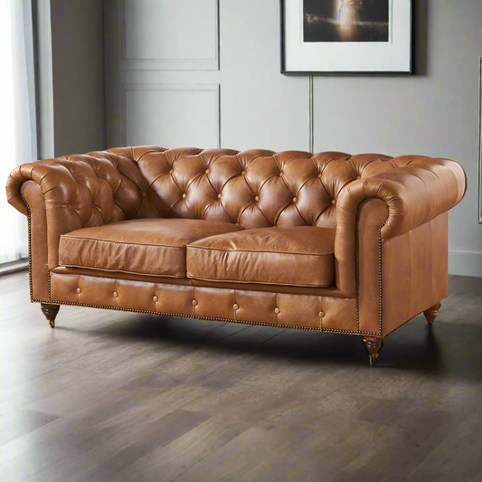 Canapé deux places Chesterfield Century - cuir marron clair