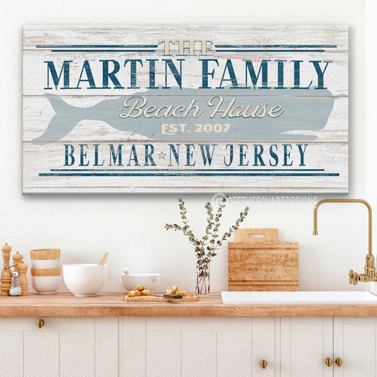 Beach House Family Name Whale Sign | Personalized Beach House Canvas Wall Decor