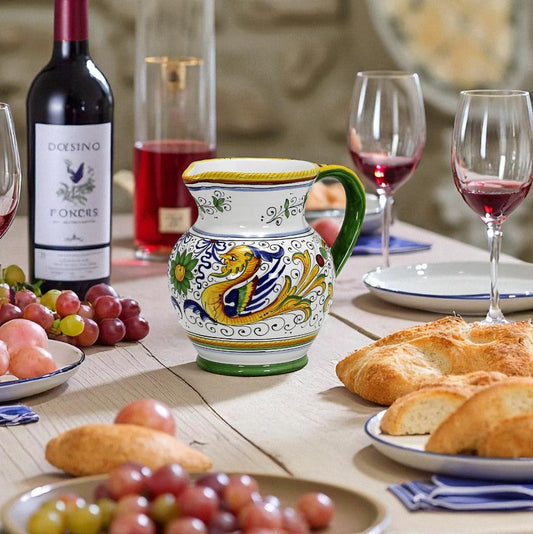 RAFFAELLESCO DELUXE: Traditional Deruta Pitcher (1 Liter - 34 OZ. - 4 Cups)
