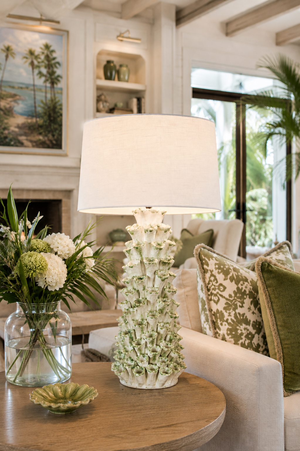 White & Green Coral Ceramic Table Lamp