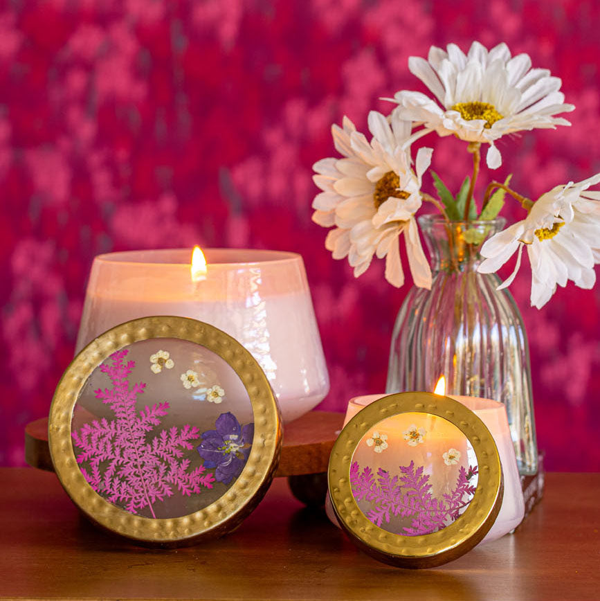 Petite Watercolor Pressed Floral Candle - Blackberry + Coconut