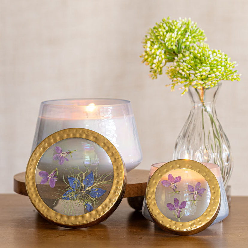 Petite Watercolor Pressed Floral Candle - Berry Fig