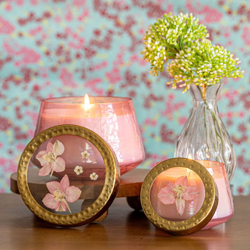 Petite Watercolor Pressed Floral Candle - Luna Flower