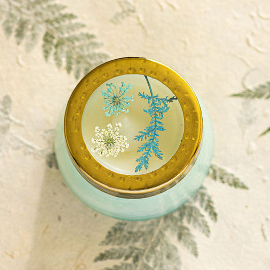 Petite bougie aquarelle aux fleurs séchées - Côte Pacifique