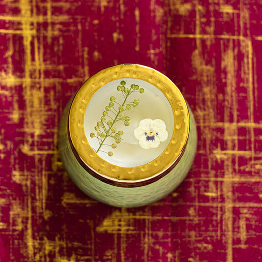 Petite bougie aquarelle aux fleurs pressées - Tomate vigne