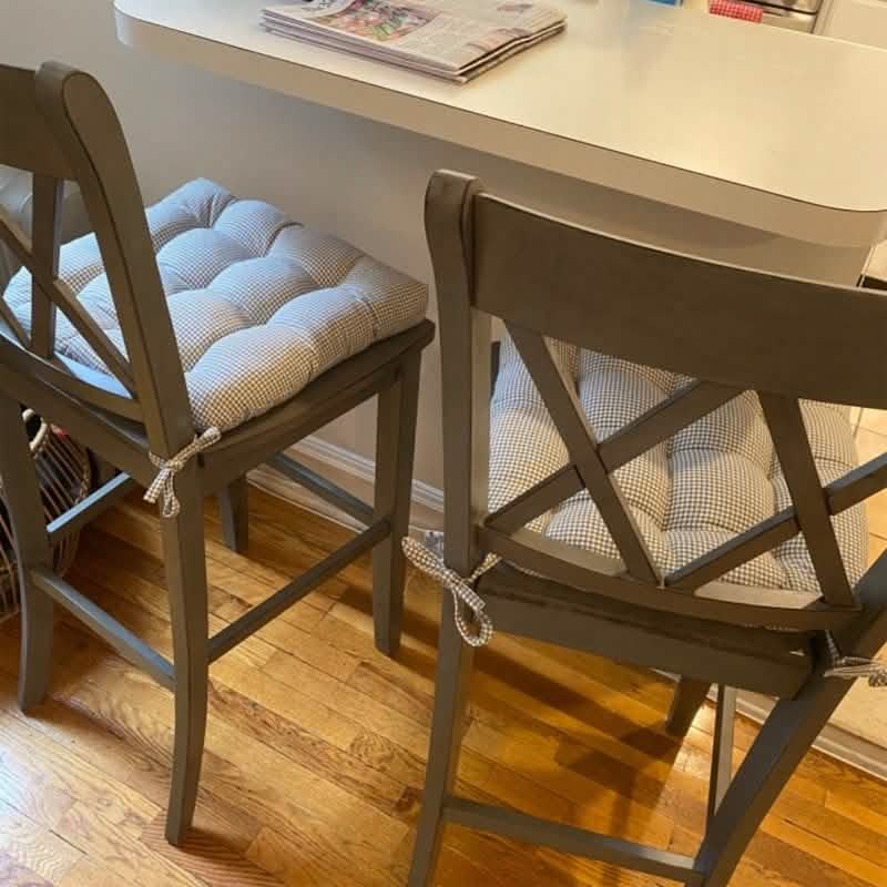 Madrid Grey Gingham Dining Chair Pads - Made in USA - 100% Cotton - Machine Washable