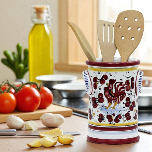ORVIETO RED ROOSTER: Utensil Holder