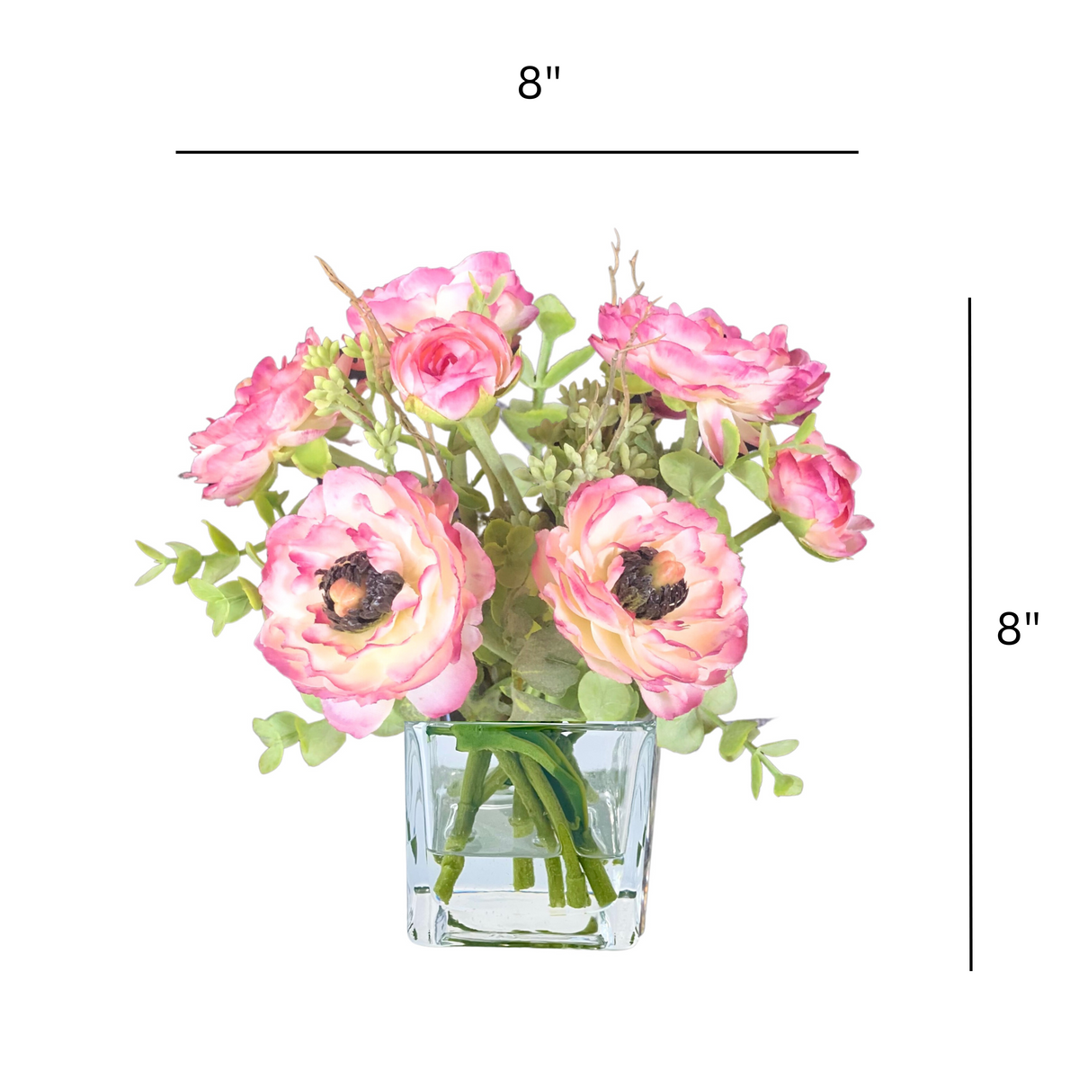 Composizione floreale di ranuncoli Real Touch in vaso - 20 cm