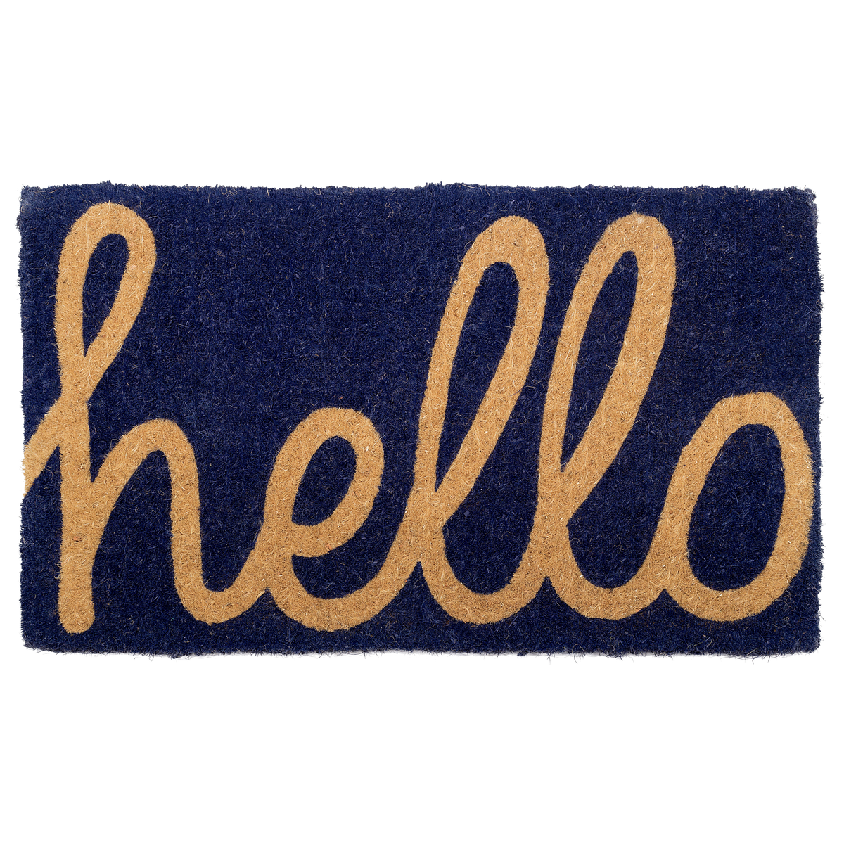 Paillasson « Hello » en cursive, tissé à la main, durable - Bleu foncé