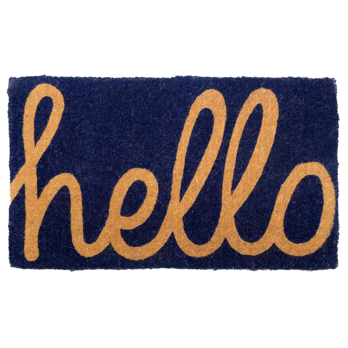 Paillasson « Hello » en cursive, tissé à la main, durable - Bleu foncé
