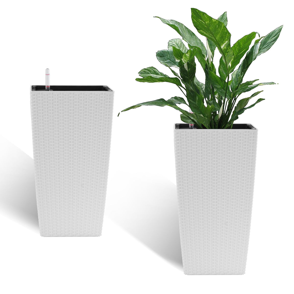 Grande jardinière carrée avec système d'arrosage automatique pour la maison et le jardin (lot de 2) - Blanc