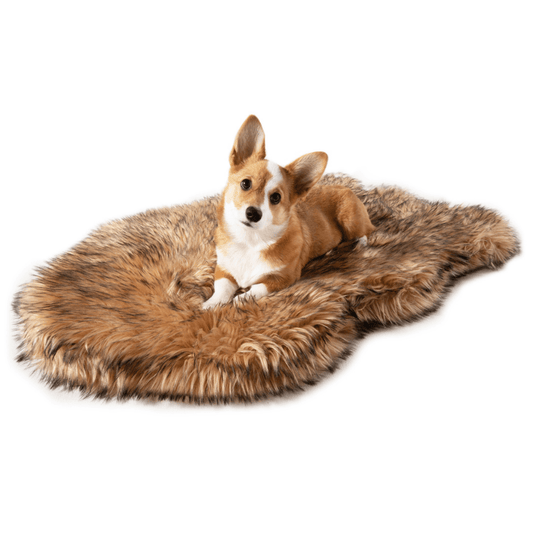 Lit orthopédique pour chien en fausse fourrure PupRug par Paw.com® - Courbe Sable Fauve