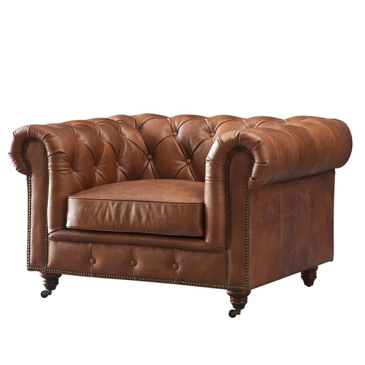 Fauteuil Chesterfield Century - Cuir brun écorce