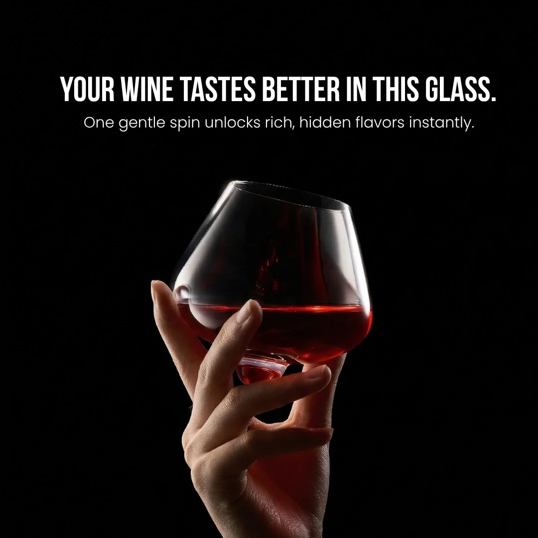 Verre à vin rotatif en cristal et sous-verre en bois Kami
