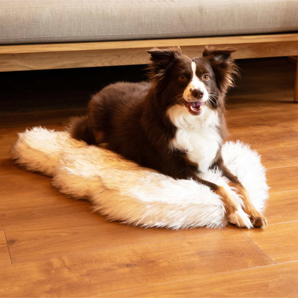 Cuccia ortopedica per cani in pelliccia sintetica PupRug di Paw.com® - Modello Curve bianco con dettagli marroni