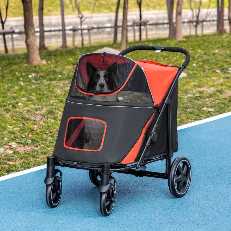 Passeggino pieghevole "one-click" per cani di taglia grande, media e piccola, animali domestici e gatti con vano portaoggetti