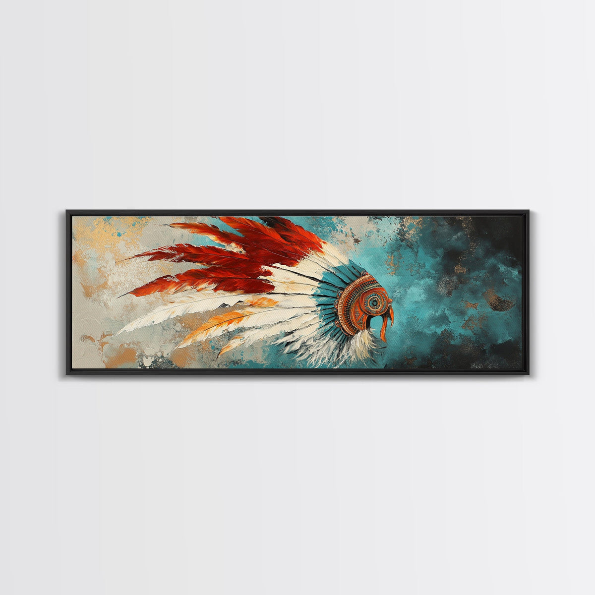 Copricapo dei nativi americani, ritratto moderno, arte murale del sud-ovest, arte d'atmosfera, stampa su tela incorniciata, idea regalo per lei