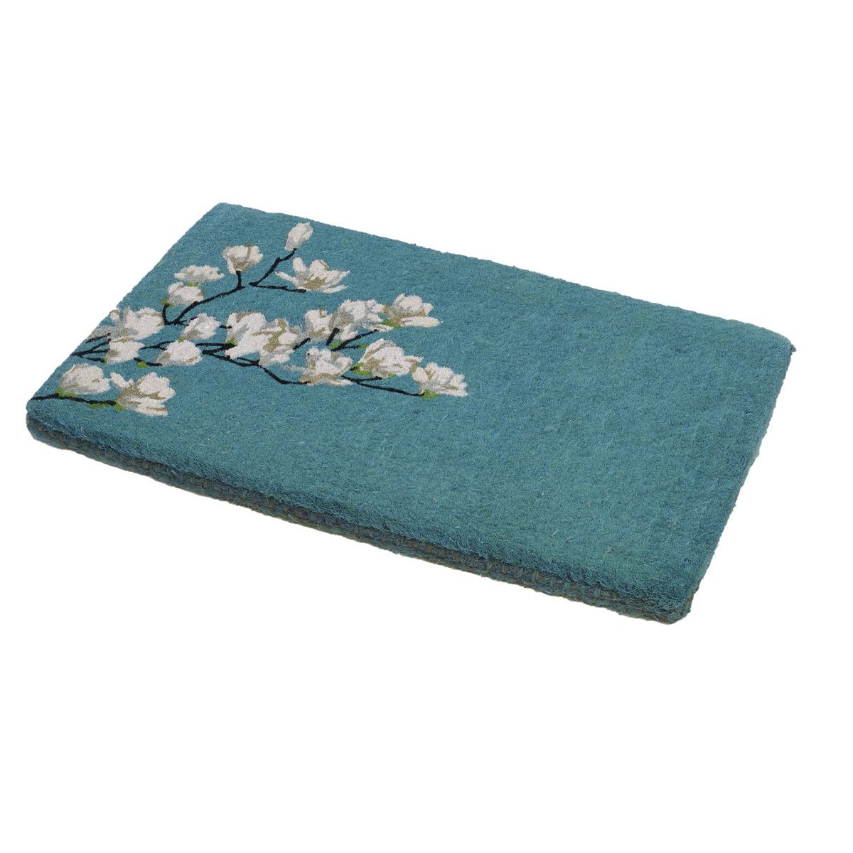 Paillasson en fibre de coco bleue - Branche de magnolia