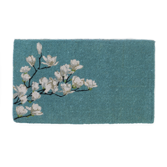 Magnolia Branch - Blue Coir Doormat