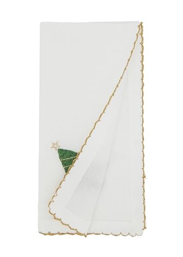Serviettes de table en tissu à point de feston avec couronne de fêtes brodée