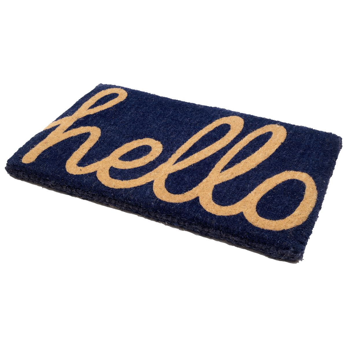 Paillasson « Hello » en cursive, tissé à la main, durable - Bleu foncé