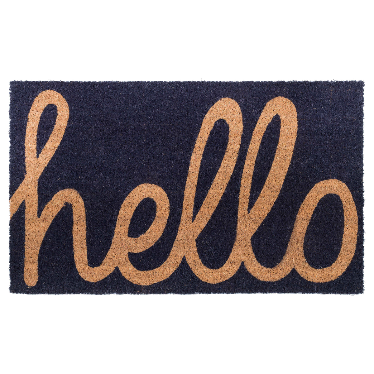Paillasson « Hello » en cursive, tissé à la main, durable - Bleu foncé