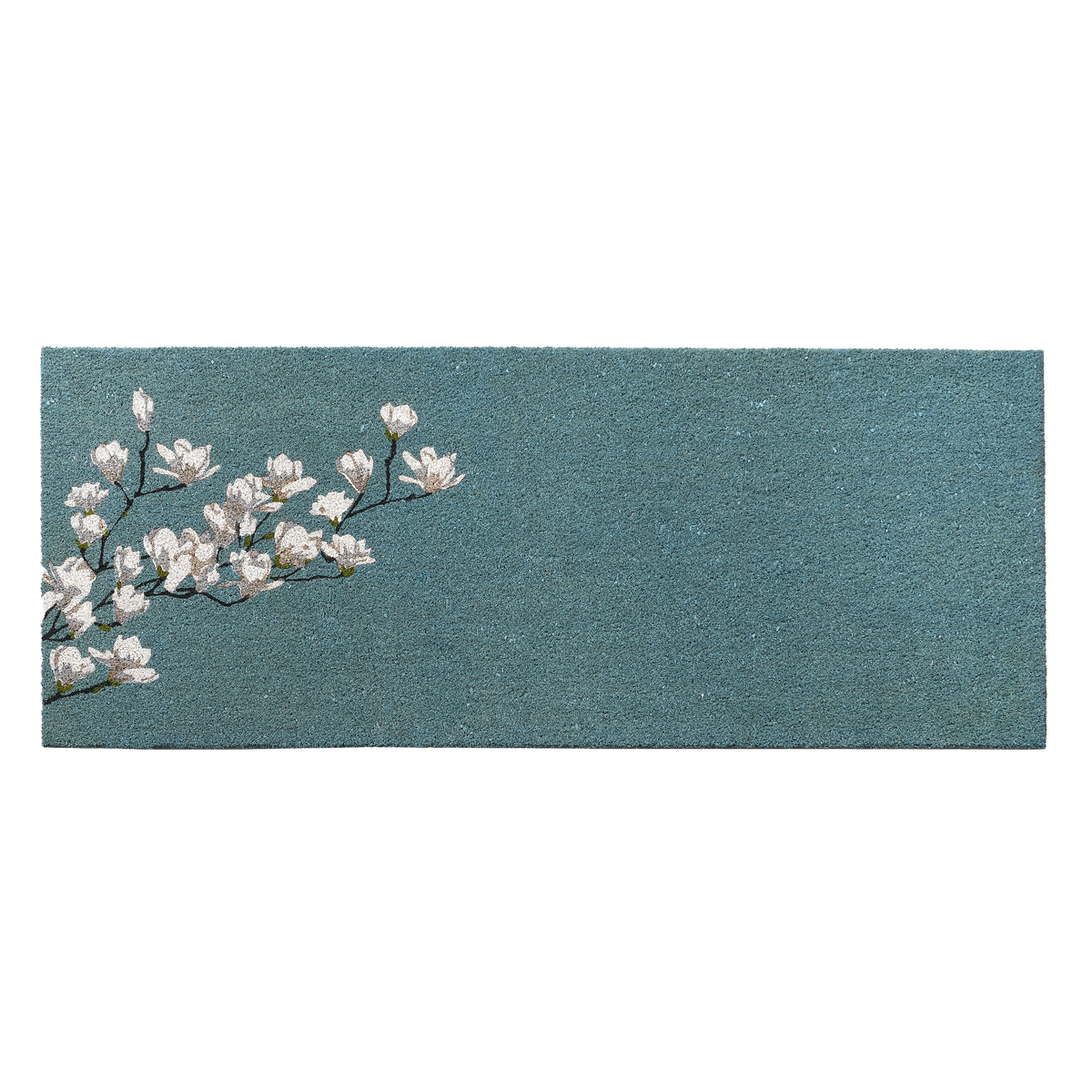 Paillasson en fibre de coco bleue - Branche de magnolia
