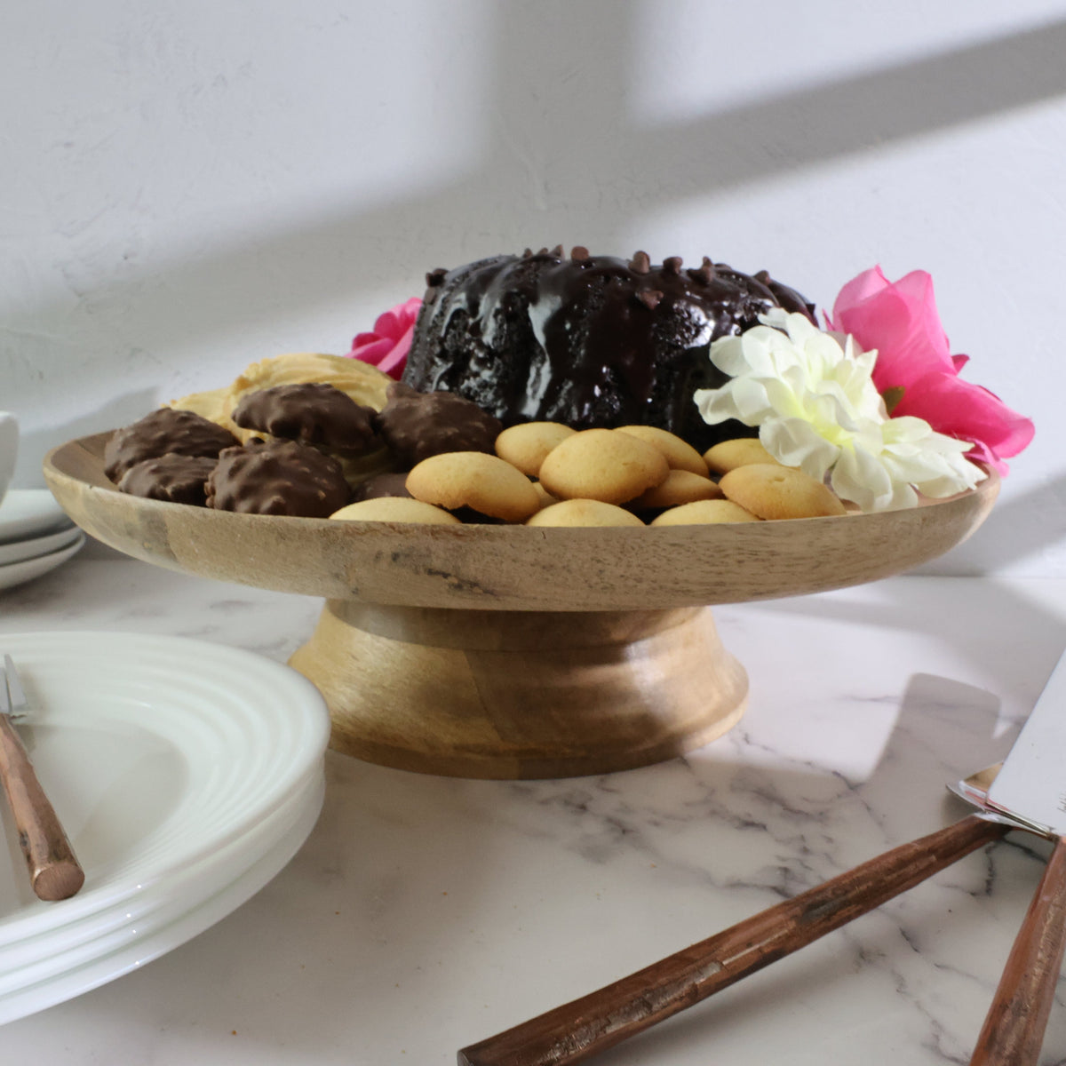 Présentoir à gâteau en bois de manguier Brielle
