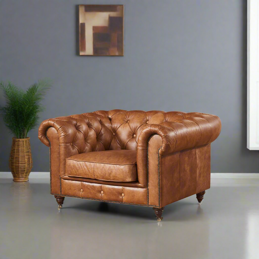 Fauteuil Chesterfield Century - Cuir marron clair