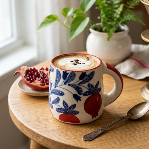 Mug à café floral Red Anaar | Céramique peinte à la main (lot de 2)