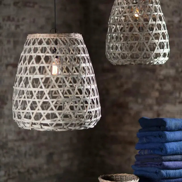 CHIPPED WOOD PENDANT SHADE IN GREY WASH - SMALL
