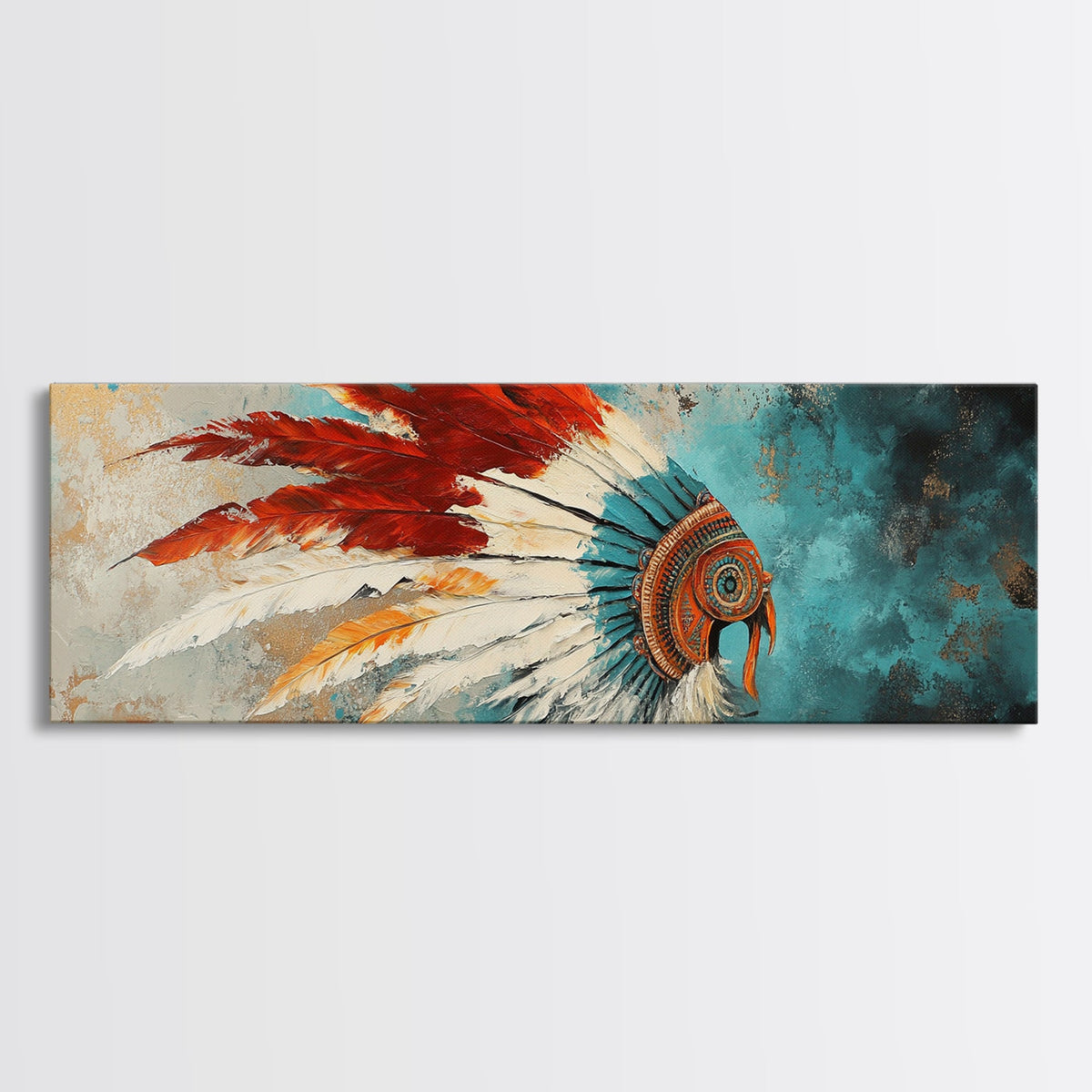 Copricapo dei nativi americani, ritratto moderno, arte murale del sud-ovest, arte d'atmosfera, stampa su tela incorniciata, idea regalo per lei