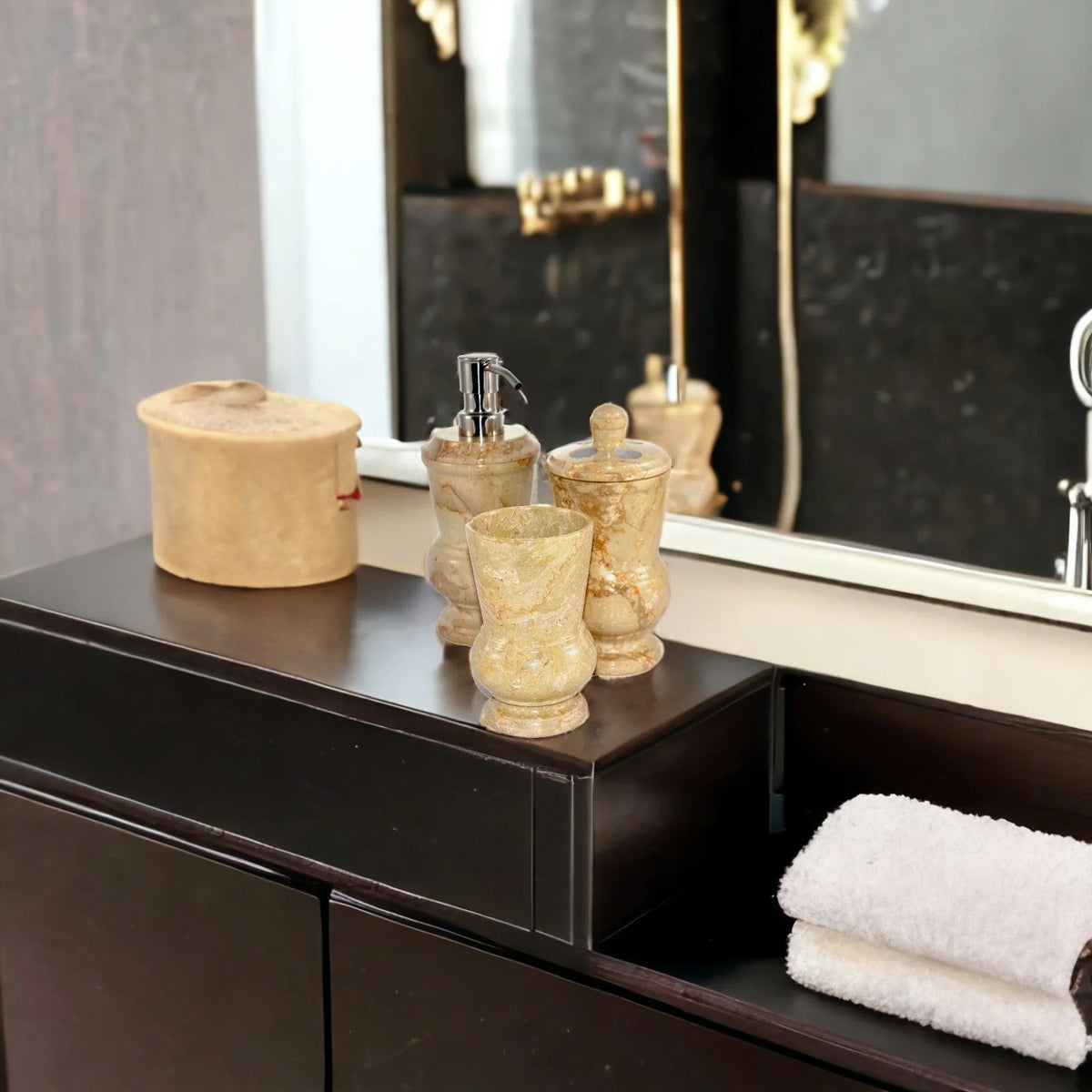 Set da bagno 3 pezzi in marmo beige Sahara