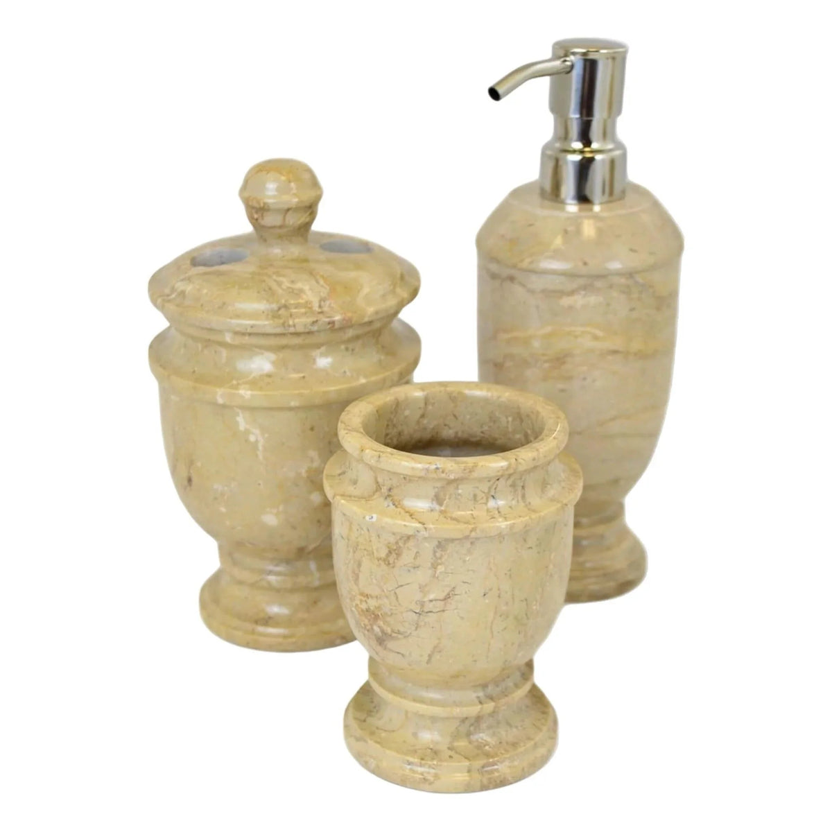 Ensemble d'accessoires de salle de bain 3 pièces - Élégant ensemble de salle de bain en marbre beige Sahara