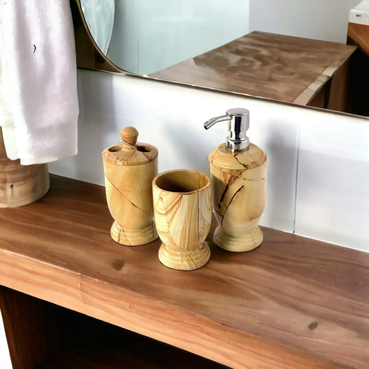 Set di 3 accessori bagno - Marmo teak