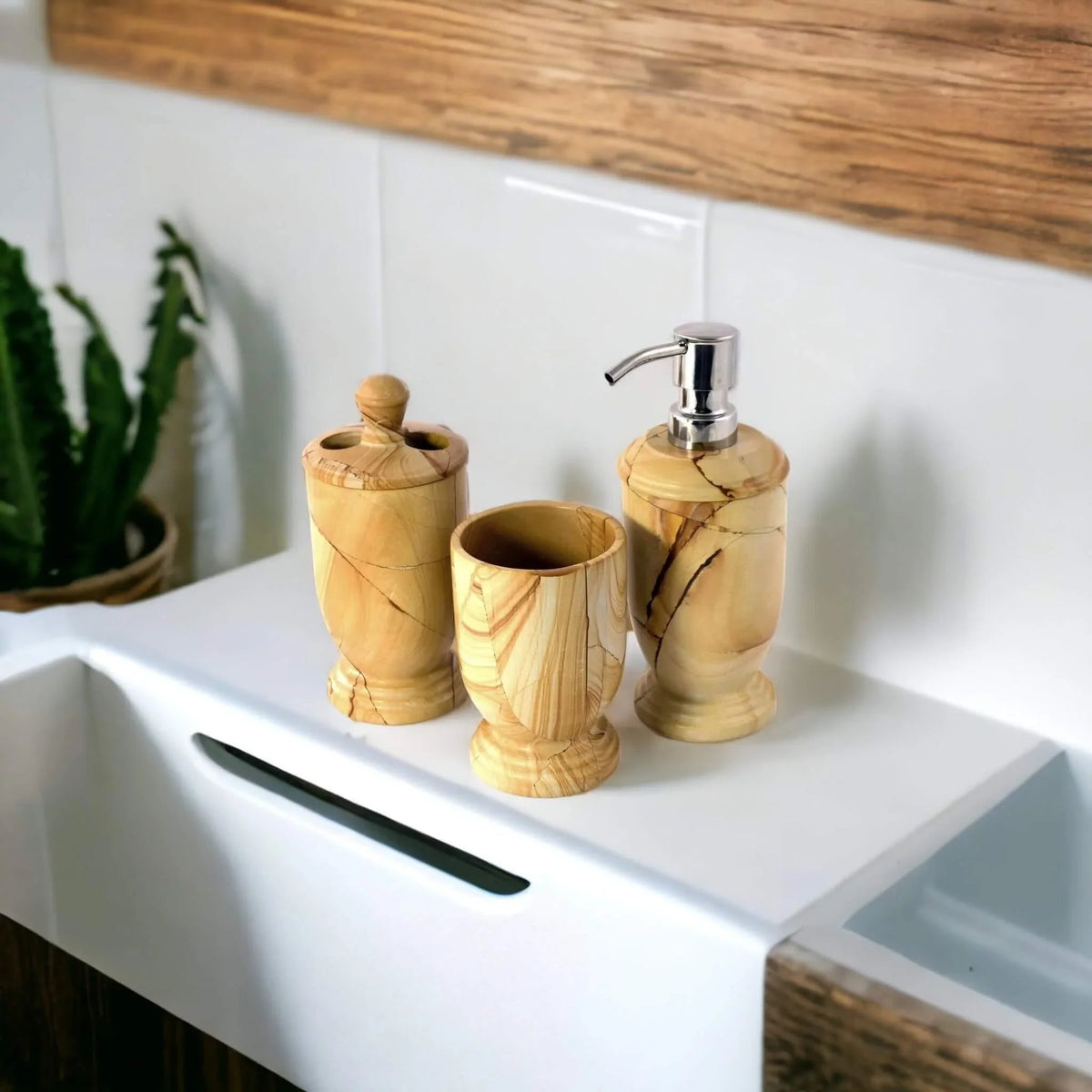 Set di 3 accessori bagno - Marmo teak