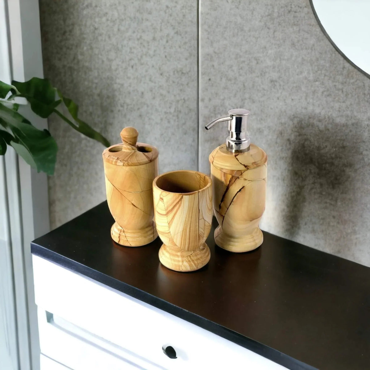 Set di 3 accessori bagno - Marmo teak