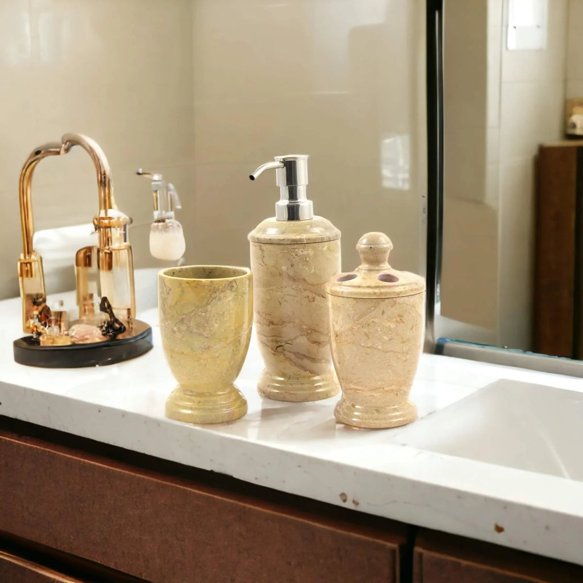 Ensemble de salle de bain 3 pièces - Marbre beige Sahara